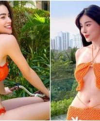 Hai mỹ nhân tên Hà đọ sắc với bikini màu cam rực rỡ đón hè