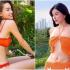 Hai mỹ nhân tên Hà đọ sắc với bikini màu cam rực rỡ đón hè